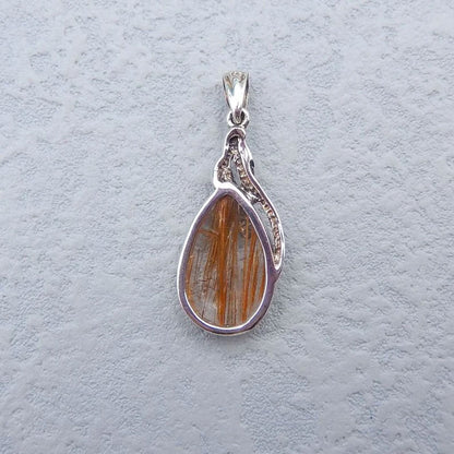 Golden Rutile Gemstone Brass Pendant Pear Shape 10X15mm
