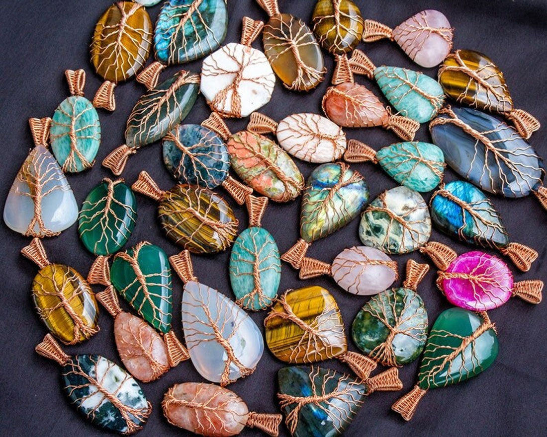 Handmade Copper Wire Wrapped Pendant Pear Shape 20To25MM Mix Natural Stone Pendant For Anniversary Gift for Wife Jewelry