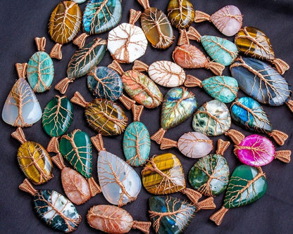 Handmade Copper Wire Wrapped Pendant Pear Shape 20To25MM Mix Natural Stone Pendant For Anniversary Gift for Wife Jewelry