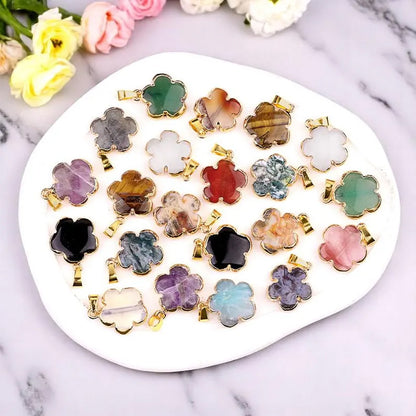 10mm Flower Shape Multi Color Gemstone Pendant Crafted By Hand 925 Sterling Silver Gold Plated Bezel Set For Anniversary Gift's Women or Men Jewelry