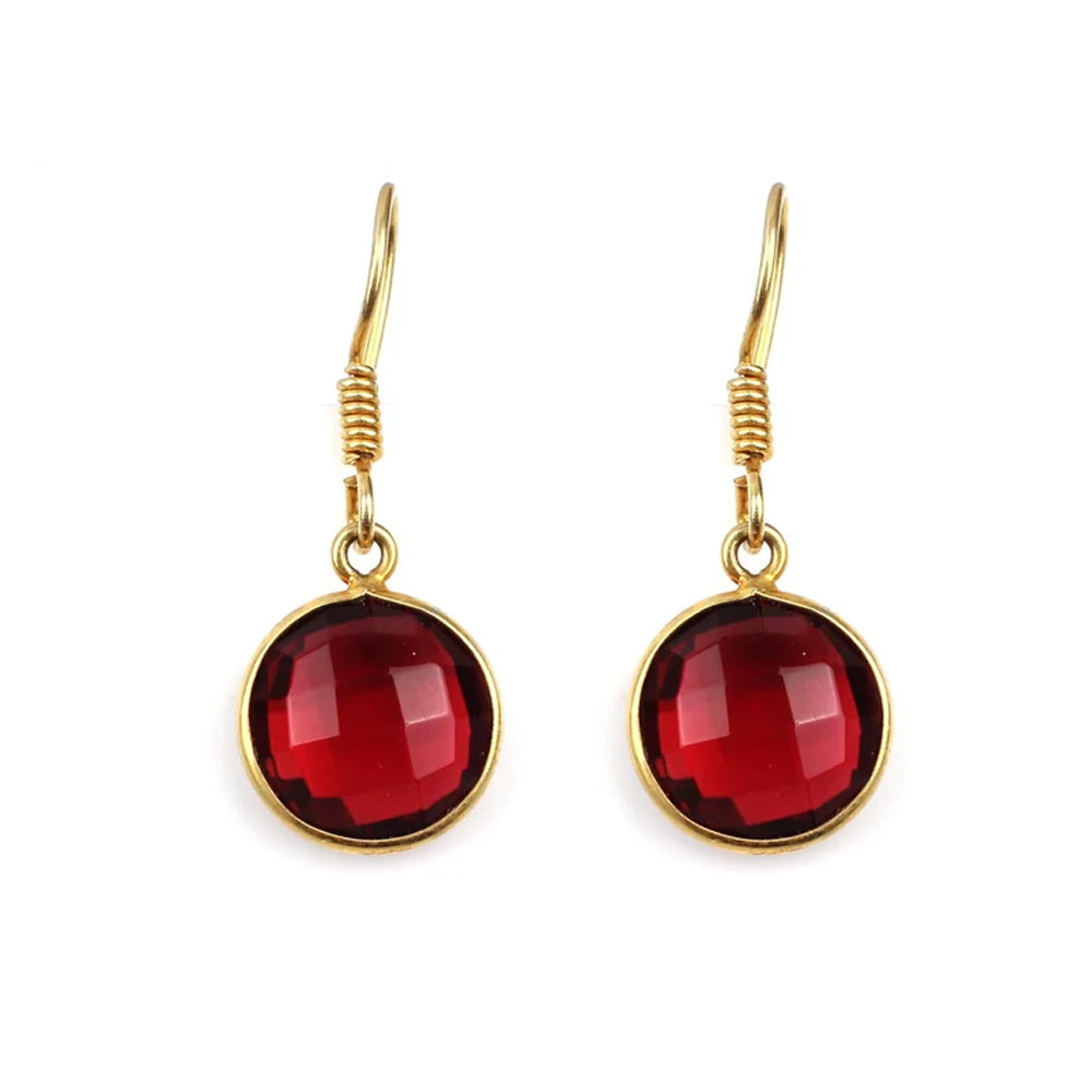 10MM Natural Cut Garnet Gemstone Round Shape Dangle Pair Earring Handmade Sterling Silver Earring For Women