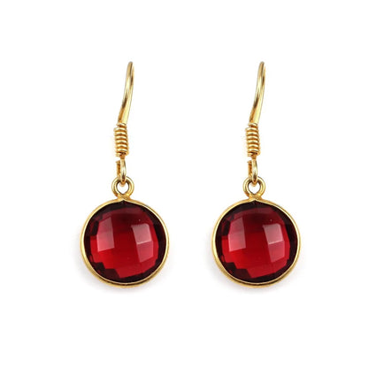 10MM Natural Cut Garnet Gemstone Round Shape Dangle Pair Earring Handmade Sterling Silver Earring For Women