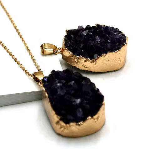 925 Sterling Silver Pendant Jewelry 10To25mm Amethyst Raw Gemstone Pendant With Chain Electroplated Set For Anniversary Gift's Women or Men Jewelry For Her