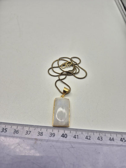 Rectangular Selenite Pendant on Gold Snake Chain | Modern