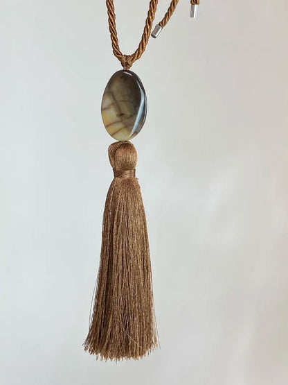 Elegant Brown Tassel Necklace | Bohemian Stone Pendant