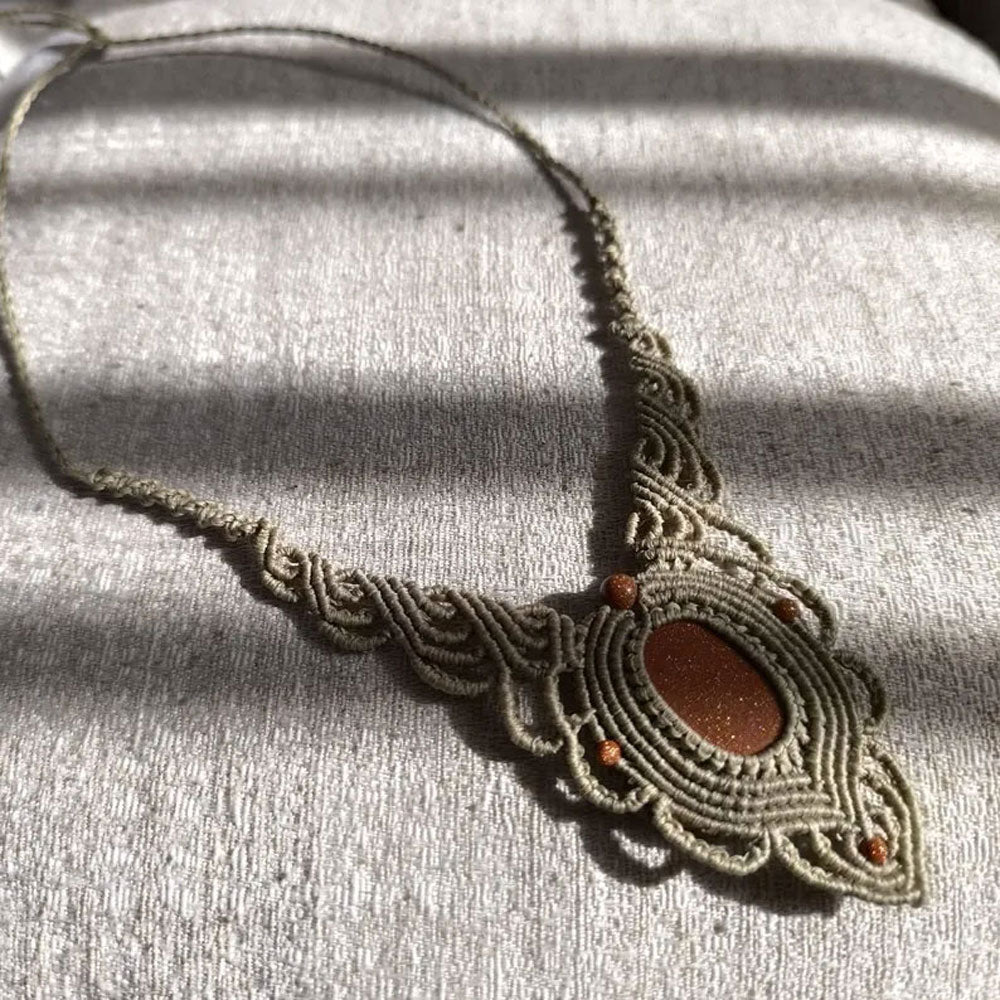 Sparkling Goldstone Boho Macramé Pendant | Hariom Creations
