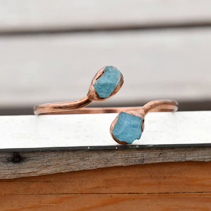 Adjustable Handmade Wire Wrapped Brass Bangle Size 15To20MM Raw Shape Aquamarine Gemstone Bezel Set Ring For Happy Birthday Gift For Women (Copy)
