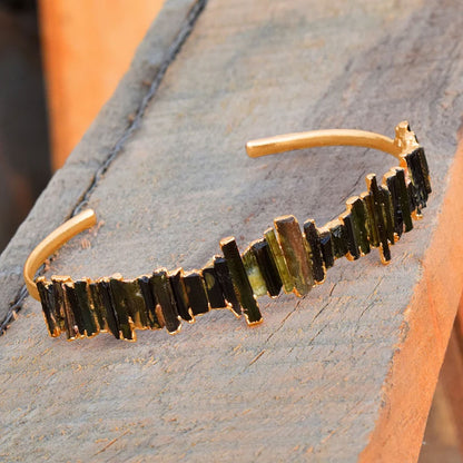 Adjustable Handmade Wire Wrapped Brass Bangle Size 10To15MM Raw Shape Multi Tourmaline Gemstone Bezel Set Ring For Happy Birthday Gift For Women