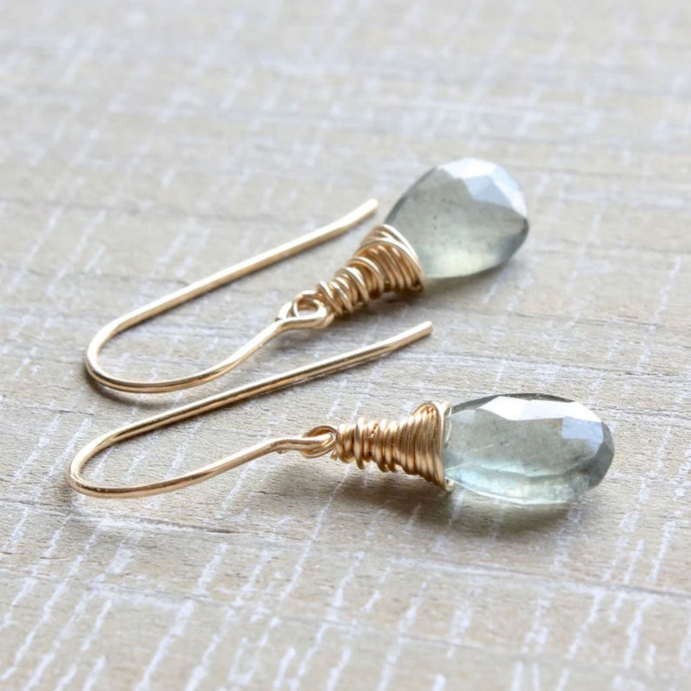 Labradorite Faceted Wire Wrapped Hook Earrings | Handmade