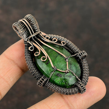 Trendy Handmade Copper Bezel With Wire Wrapped Pendant Oval Shape 25To30MM Emerald Quartz Gemstone Pendant For Happy Birthday Gift's
