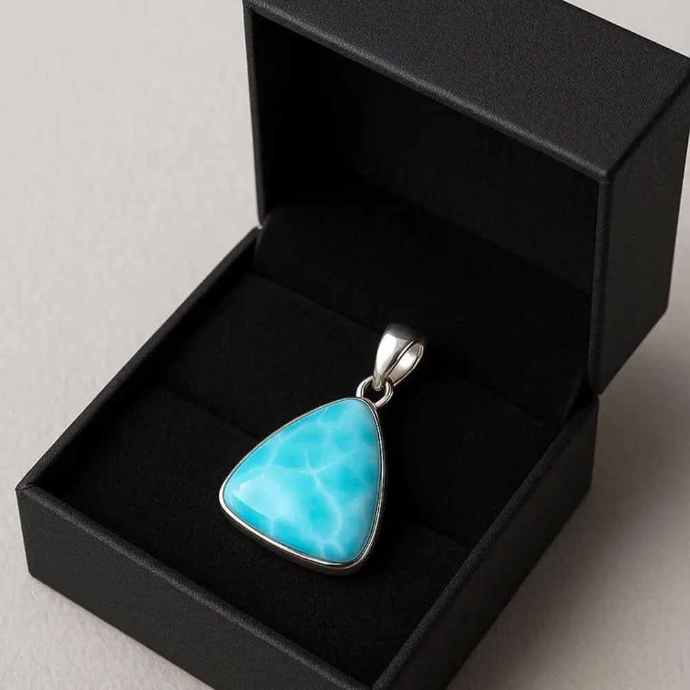Natural Larimar Gemstone Brass Pendant Cushion Shape