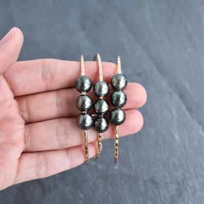 Adjustable Handmade Brass Bangle Size 10MM Pear Shape Tahitian Pearls Gemstone Bezel Set Bangle For Happy Birthday Gift For Women