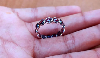 Trendy 925 Sterling Silver Gold Plated Gems Rings 3MM Handmade Garnet Quartz Stone Round Shape Bezel Set Ring For Her Jewelry