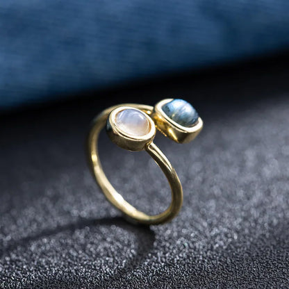 Labradorite or Rainbow Moonstone Gems Round Or Square Shape 8X10MM Approx Rings Handmade Sterling Silver Ring Bezel Set  For Anniversary Gift Women or Men Jewelry For Her