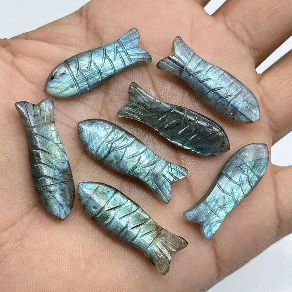 Handmade Carving Gemstone Fish Shape 20MM Labradorite Natural Carving Stone For Used Making Jewelry