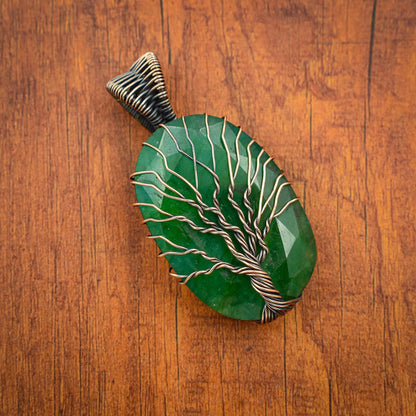 Trendy Handmade Copper Bezel With Tree Wire Wrapped Pendant Oval Shape 25To30MM Emerald Quartz Gemstone Pendant For Happy Birthday Gift's