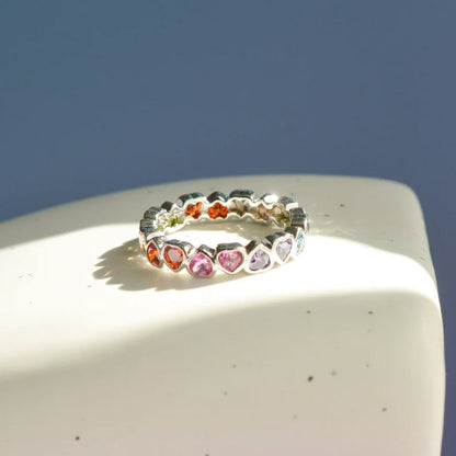 Trendy 925 Sterling Silver Gold Plated Gems Rings 3To5MM Handmade Garnet Quartz Stone Heart Shape Bezel Set Ring For Her Jewelry