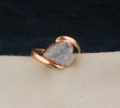 925 Sterling Silver Gold Plated Gemstone Rings 8To12MM Handmade Aquamarine Stone Raw Shape Bezel Set Ring For Her Jewelry