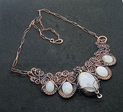 Handmade Wire Wrapped Brass Necklace Stone Size 25To30MM Pear Shape Rainbow Moonstone Bezel Set Necklace For Happy Birthday Gift For Women