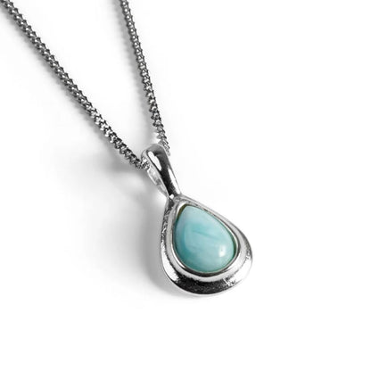 Natural Larimar Gemstone Brass Necklace Pear Shape