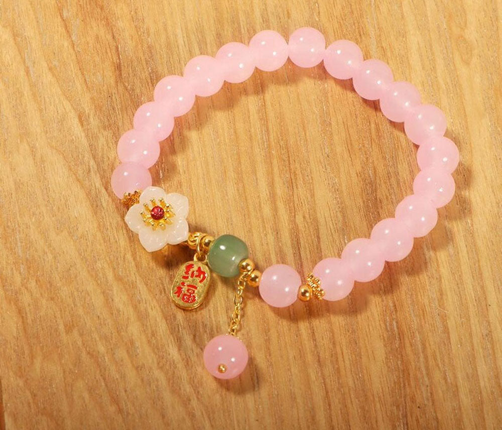 Handmade Brass Bracelet with Rose Quartz 10MM Beads Hari Om Creations