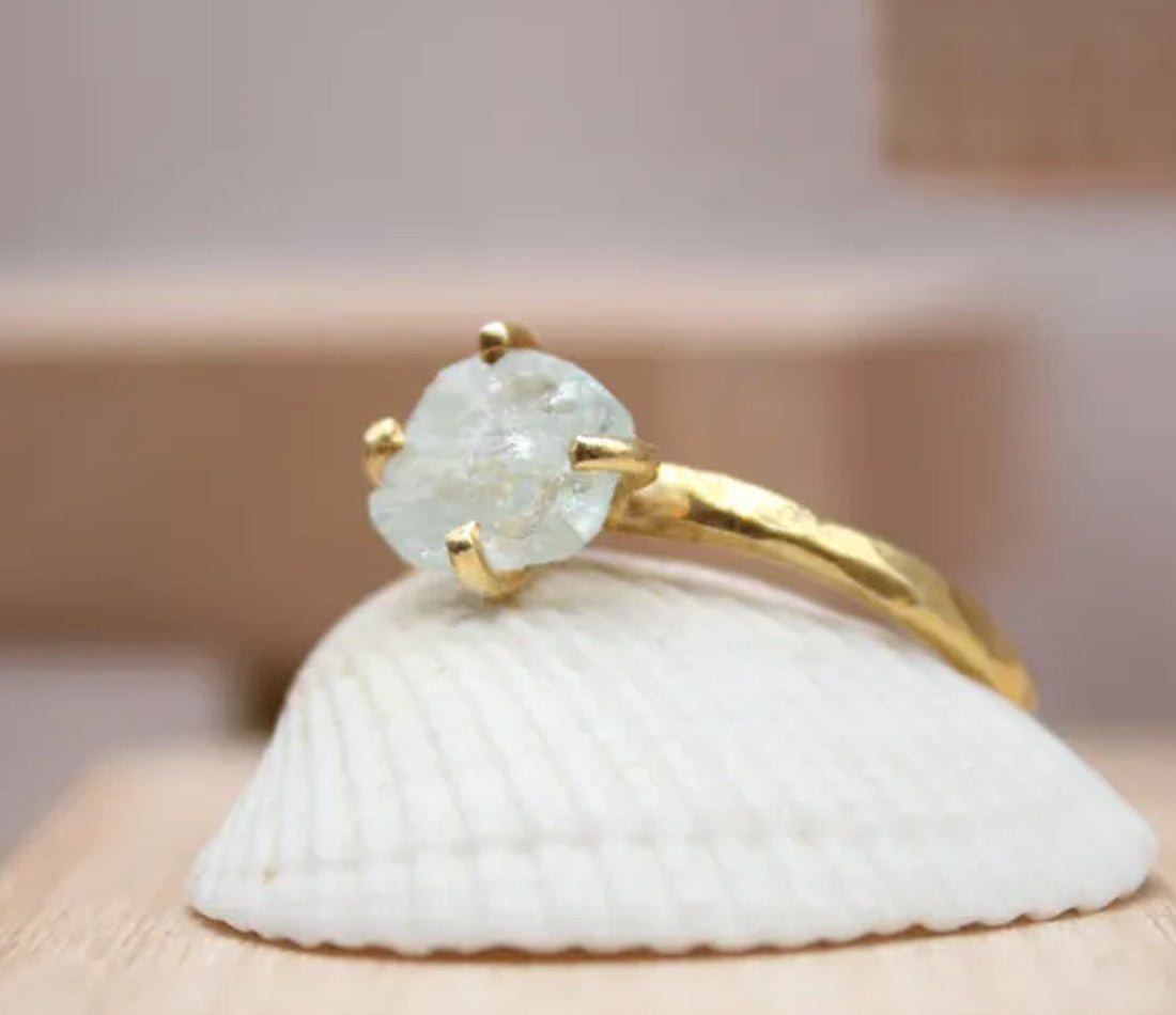 925 Sterling Silver Gold Plated Gems Rings 8To10MM Handmade White Druzy Stone Raw Shape Prong Set Ring For Her Jewelry