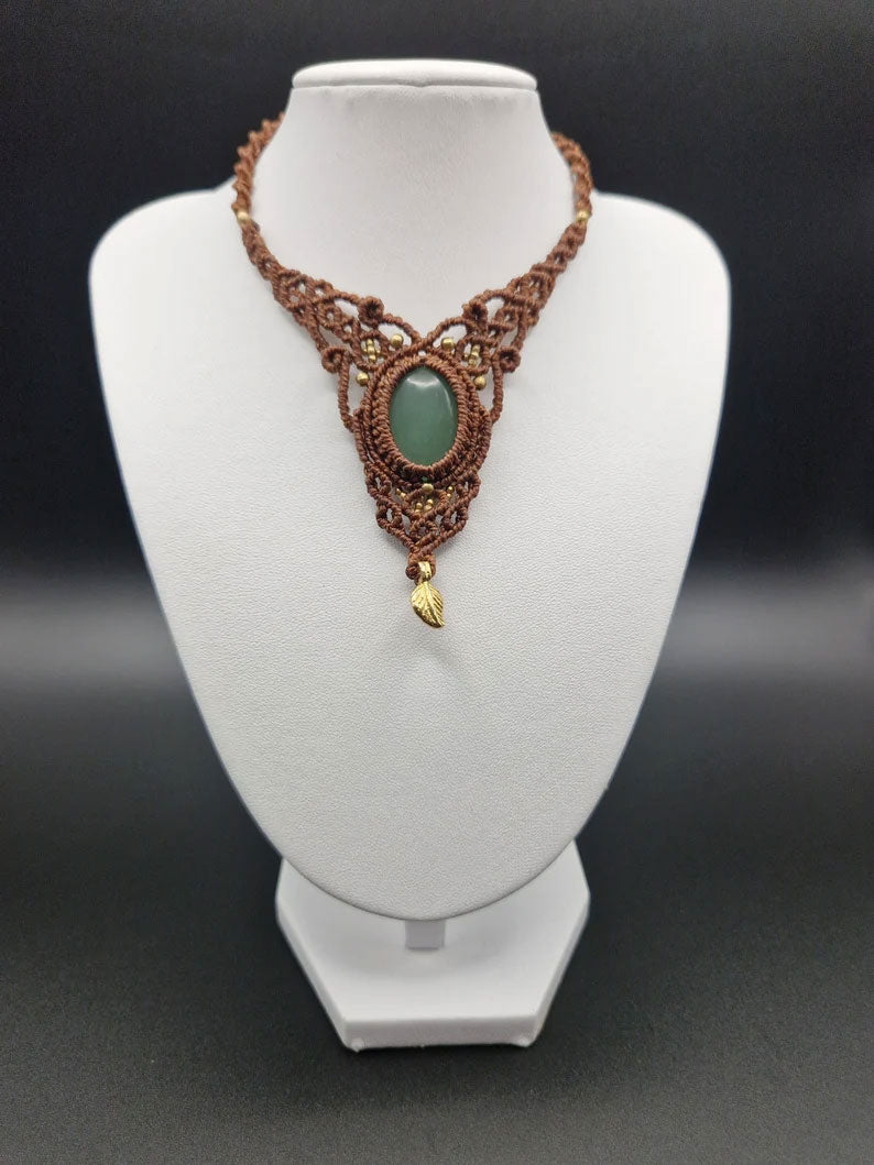 Green Jade Macrame Leaf Necklace | Artisan Hand-Knot Jewelry