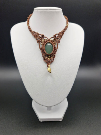 Green Jade Macrame Leaf Necklace | Artisan Hand-Knot Jewelry