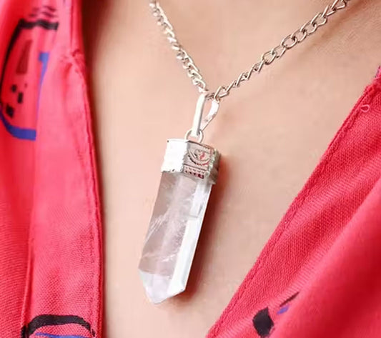 925 Sterling Silver Pendant With Chain Necklace Jewelry 20To25mm Approx Faceted Crystal Gemstone Bezel Setting For Anniversary Gift's Women or Men Jewelry For Her
