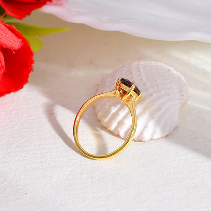 925 Sterling Silver Gold Plated Gemstone Rings Handmade Garnet Cut Stone Oval Shape Prong Set Ring For Her Jewelry