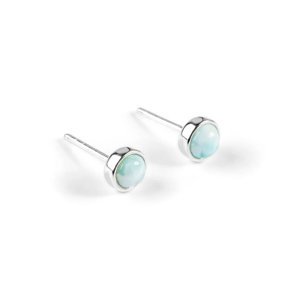 5MM Larimar Gemstone Brass Stud Earrings Handmade