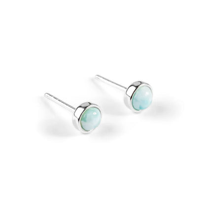 5MM Larimar Gemstone Brass Stud Earrings Handmade