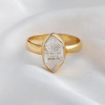 Trendy 925 Sterling Silver Gold Plated Gems Rings 8To10MM Handmade Herkimer Raw Stone Raw Shape Bezel Set Ring For Her Jewelry