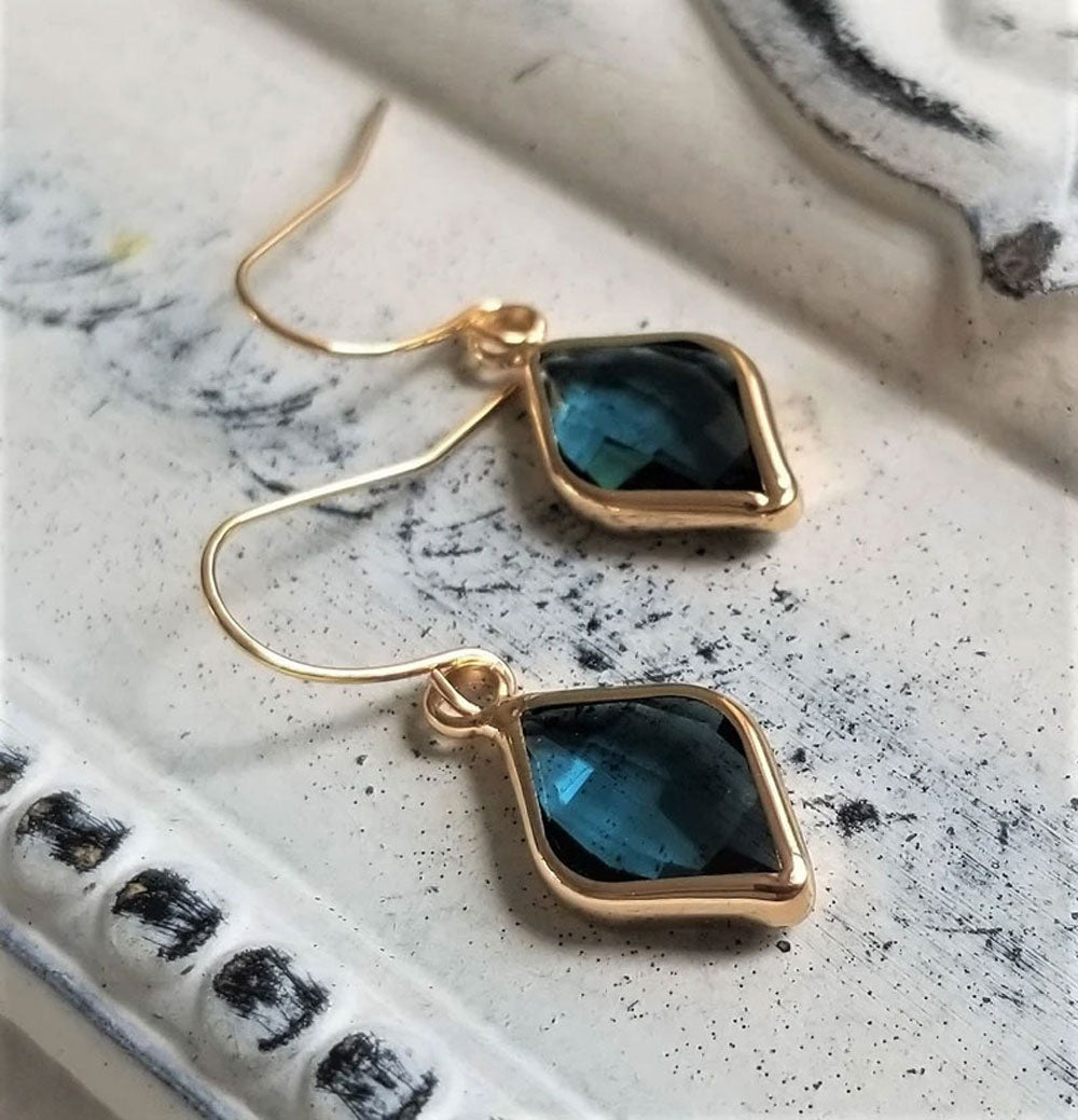 Blue Chalcedony Gold Plated Geometric Drop Earrings | Designer