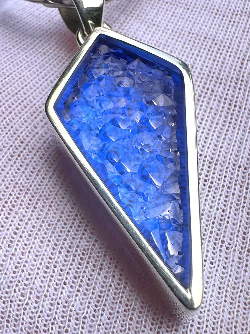 Silver Framed Blue Textured Stone Kite Pendant
