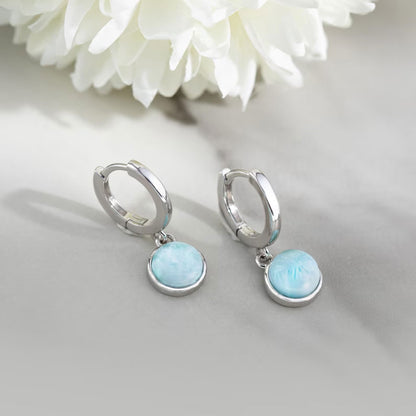 2025 Trendy Crafted By Hand Sterling Silver Pair Earring 10MM Round Shaped Larimar Gemstone Bezel Setting For Anniversary Gift Women or Men Jewelry For Her