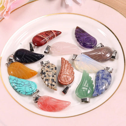 12mm Wing Shape Multiple Color Natural Gemstone Pendant Handmade 925 Sterling Silver Drill Set For Anniversary Gift's Women or Men Jewelry For Her
