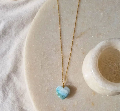 925 Sterling Silver Pendant With Chain Necklace Jewelry 10mm Heart Shape Larimar Gemstone Wire Wrapped Setting For Anniversary Gift's Women or Men Jewelry For Her