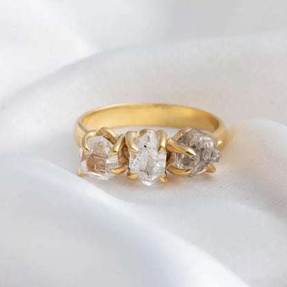 Trendy 925 Sterling Silver Gold Plated Gems Rings 8To10MM Handmade Harkimar Stone Diamond Stone Shape Bezel Set Ring For Her Jewelry