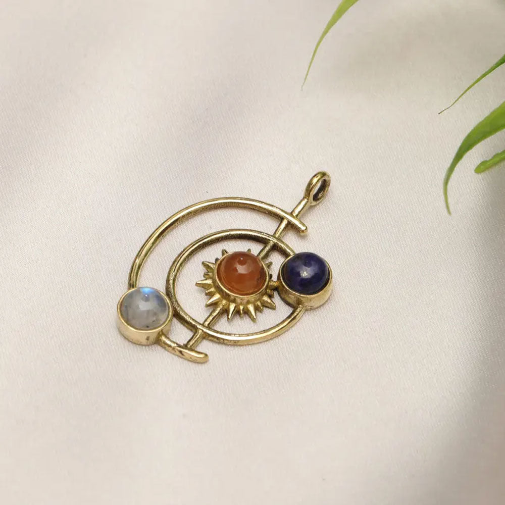 Planetary Pendant - Sun, Moon & Earth Gold Charm