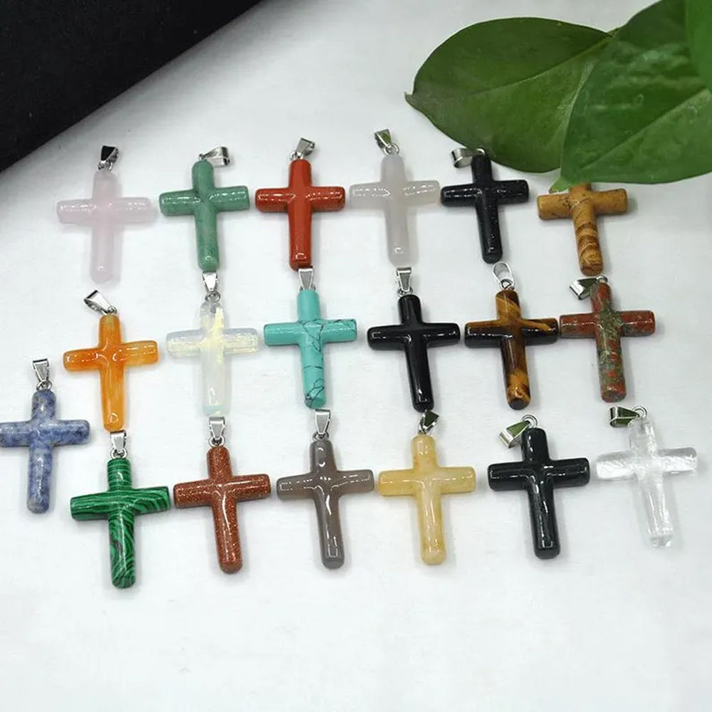 15X20MM Cross Shape Pendant Multi Color Black Onyx Rose Quartz Malachite Gems Pendant 925 Sterling Silver Gold Drilled Set Pendant Drilled Set Anniversary Gift's Women and girl Jewelry For Her