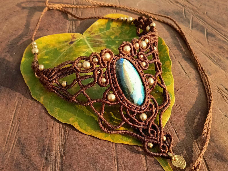 Labradorite Tribal Macrame Choker | Hari Om Creations