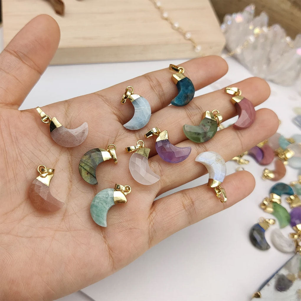 Trendy 2025 Half Moon Shape 8mm Crafted By Hand 925 Sterling Silver Pendant Jewelry Multi Color Gemstone Pendant Bezel Setting For Anniversary Gift's Women or Men Jewelry For Her