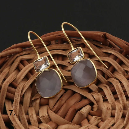 8MM or 4X6MM Garnet Aquamarine Faceted Gemstone Rectangle Cushion Shape Dangle Pair Earring Handmade Sterling Silver Earring For Women Girl Jewelry