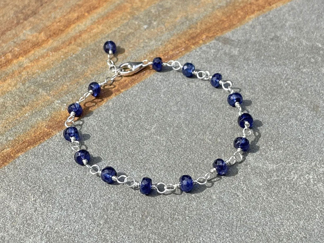 925 Sterling Silver Blue Sapphire Beaded Bracelet | Handmade