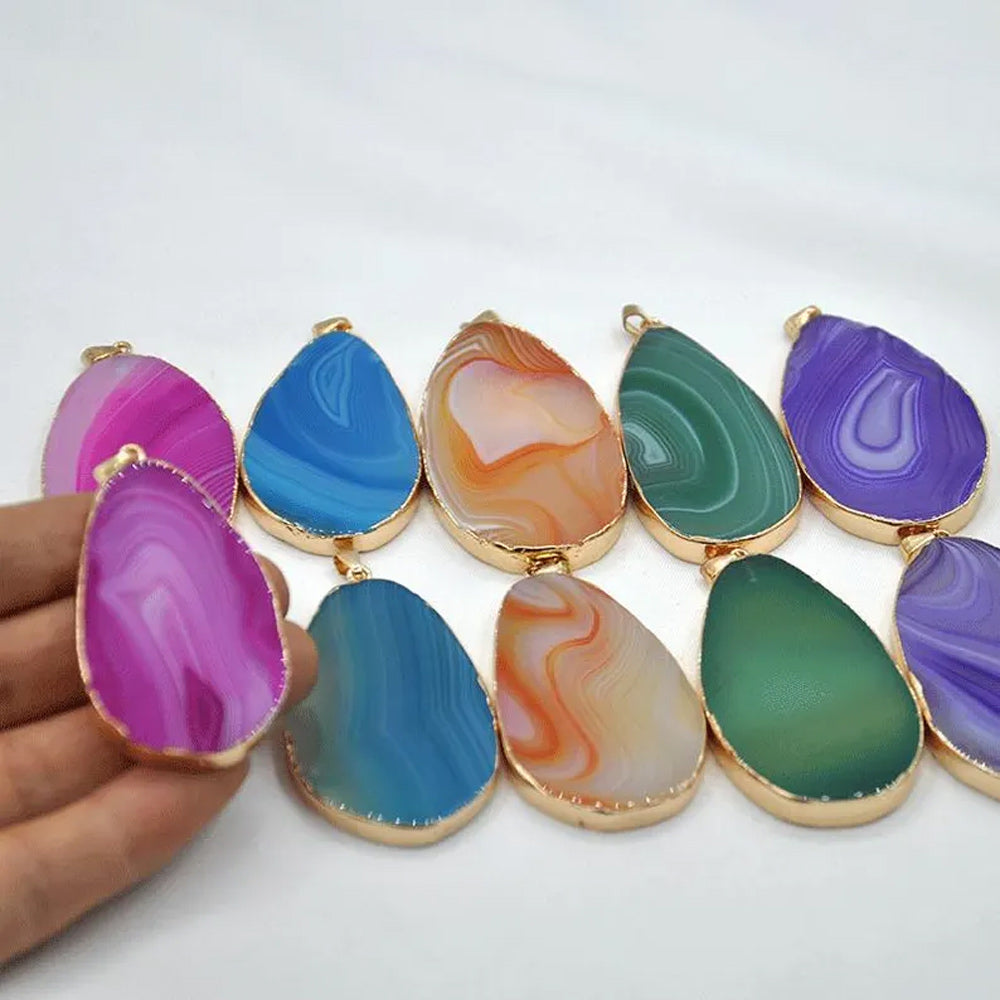 20To25MM Approx Sardonyx Pendant Multi Color Blue Pink Gemstone Pendant 925 Sterling Silver Gold Electroplated Set  Anniversary Gift's Women and girl Jewelry For Her