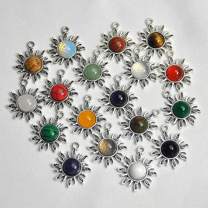 10MM Round Sun Pendant Multi Color Like A Black Onyx Rainbow Moonstone Amethyst Gemstone Pendant 925 Sterling Silver Bezel Set  Anniversary Gift's Women and girl Jewelry For Her