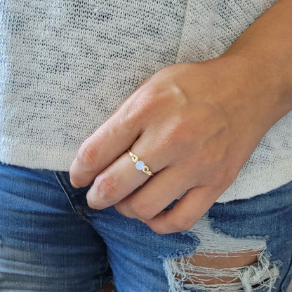 Gold Wire Knot Ring with Opalite Moonstone Bead