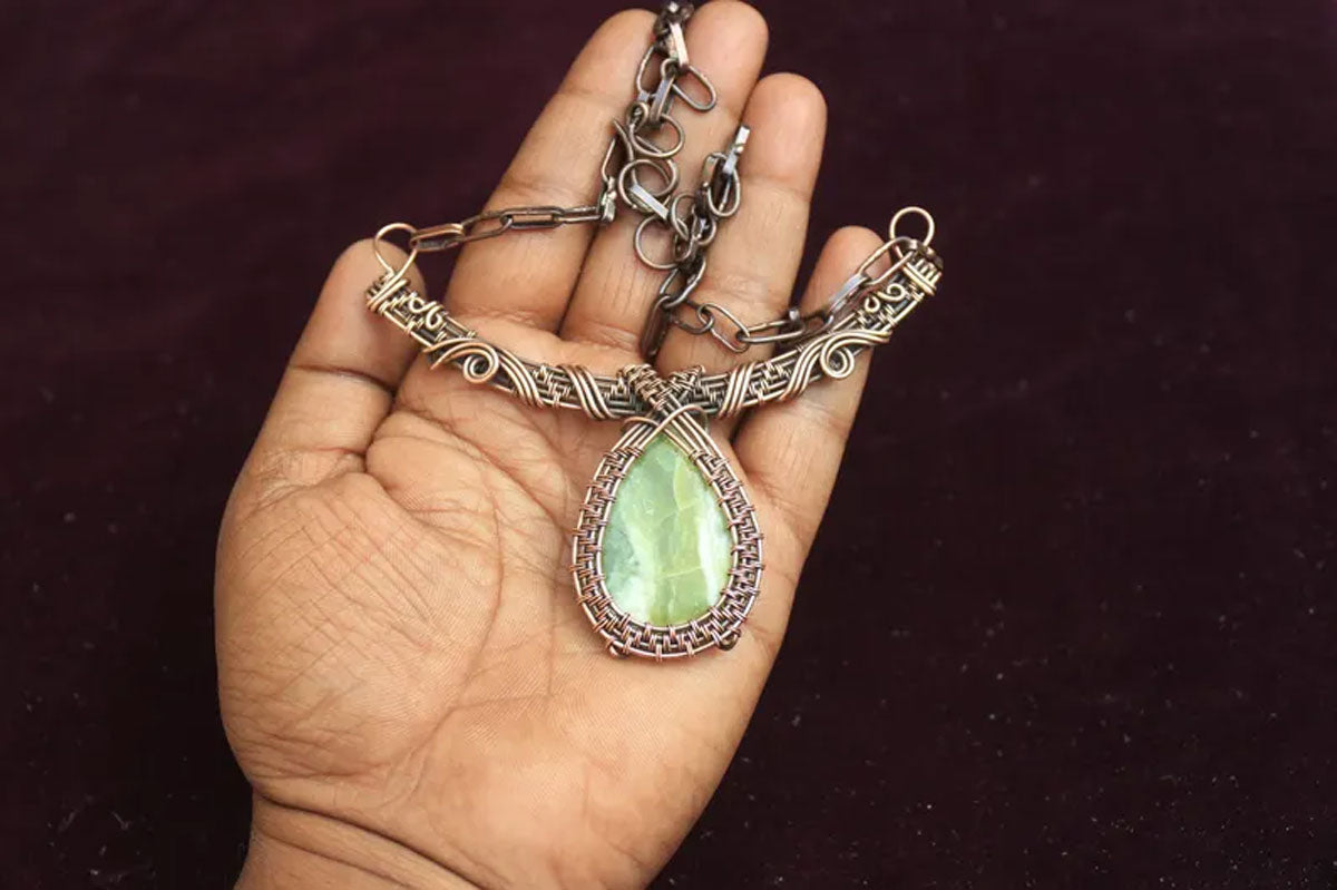 Handmade Wire Wrapped Brass Necklace Stone Size 25To30MM Pear Shape Agate Stone Bezel Set Necklace For Happy Birthday Gift For Women