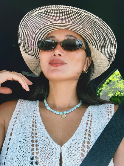 Handmade Larimar Beads Necklace with Brass Chain